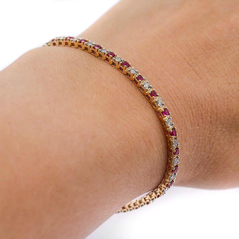 9ct Yellow Gold Ruby & Diamond Line Bracelet