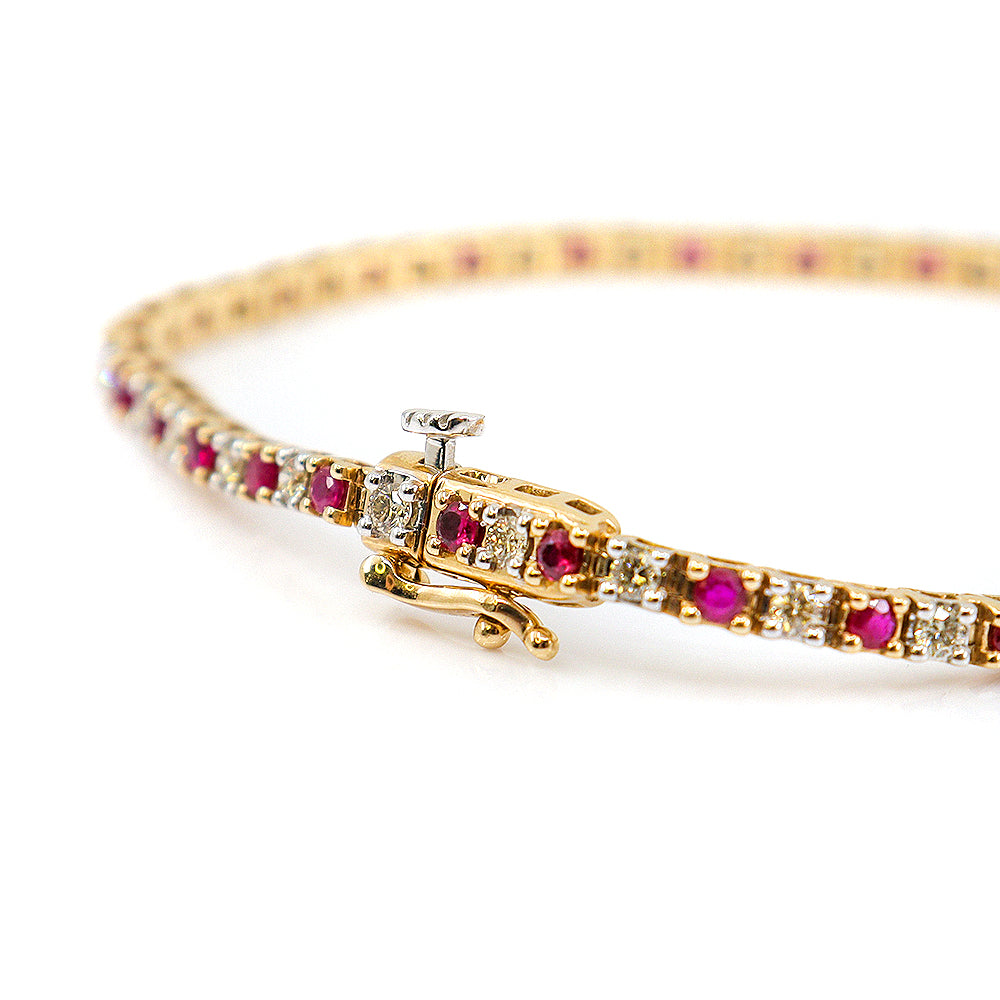 9ct Yellow Gold Ruby & Diamond Line Bracelet