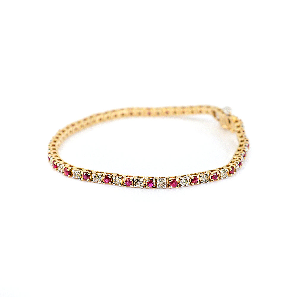 9ct Yellow Gold Ruby & Diamond Line Bracelet