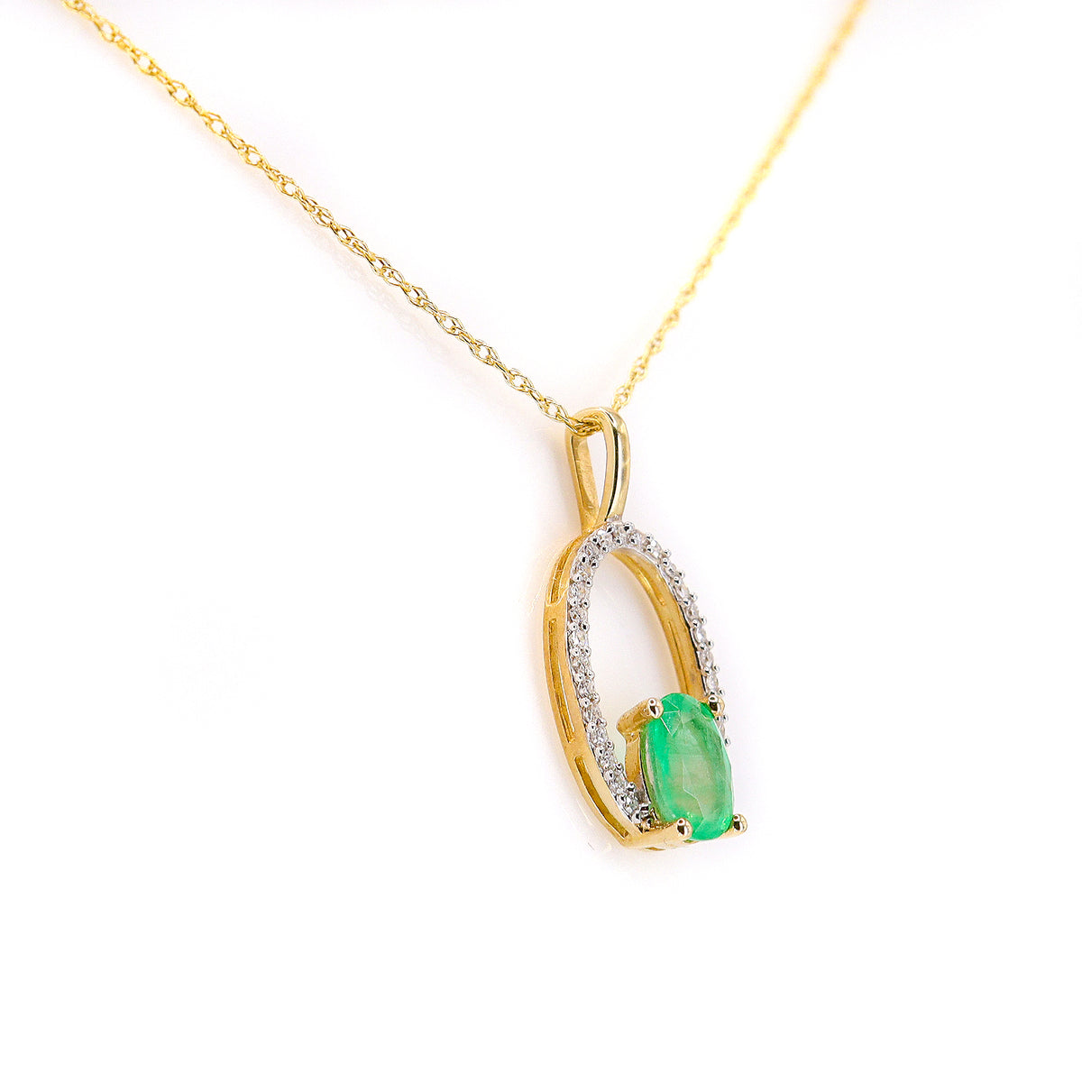 9ct Yellow Gold Emerald & Diamond Pendant