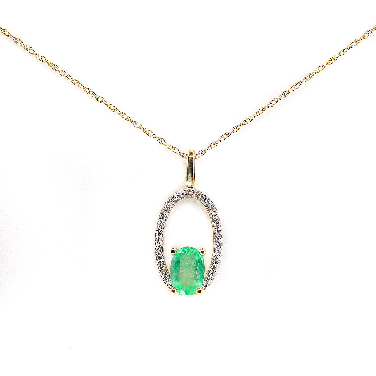 9ct Yellow Gold Emerald & Diamond Pendant