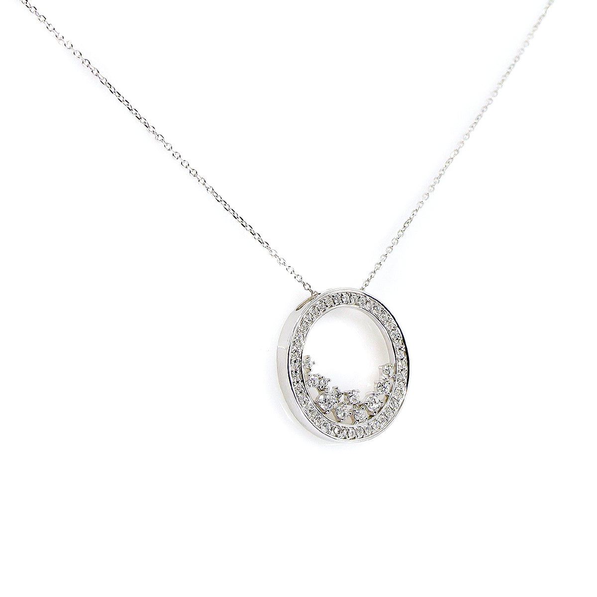 9ct White Gold Diamond Circle Scatter Floating Pendant