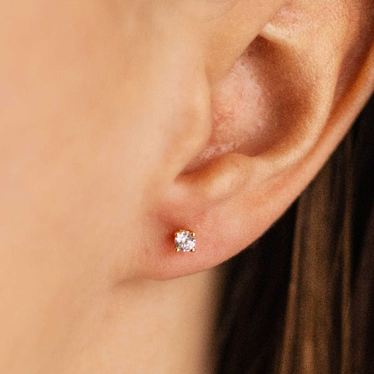 Gisser Gold Plated Cubic Zirconia Stud Earring