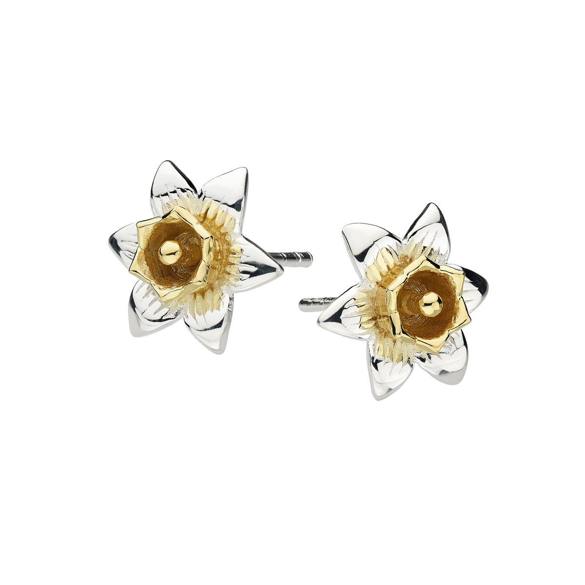 Dew Silver Two Tone Daffodil Studs