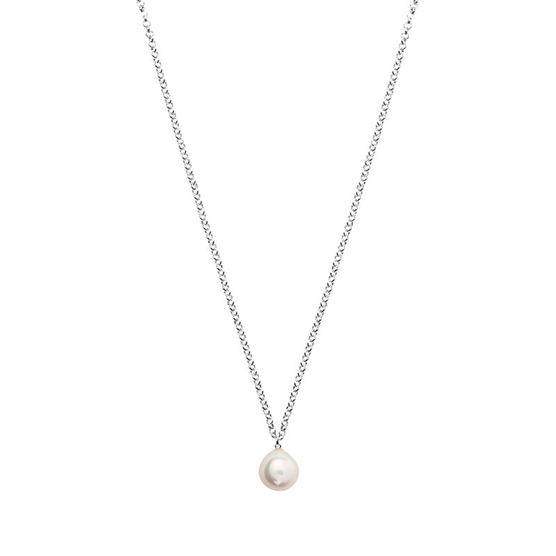 Silver Alba Med White Pearl Necklace 16-18"