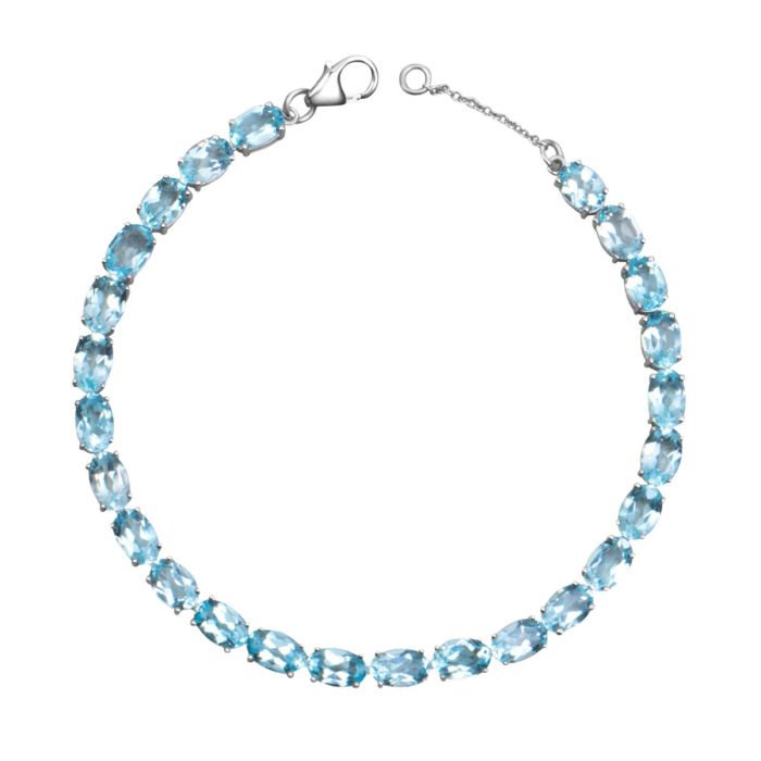 9ct White Gold Blue Topaz Tennis Bracelet