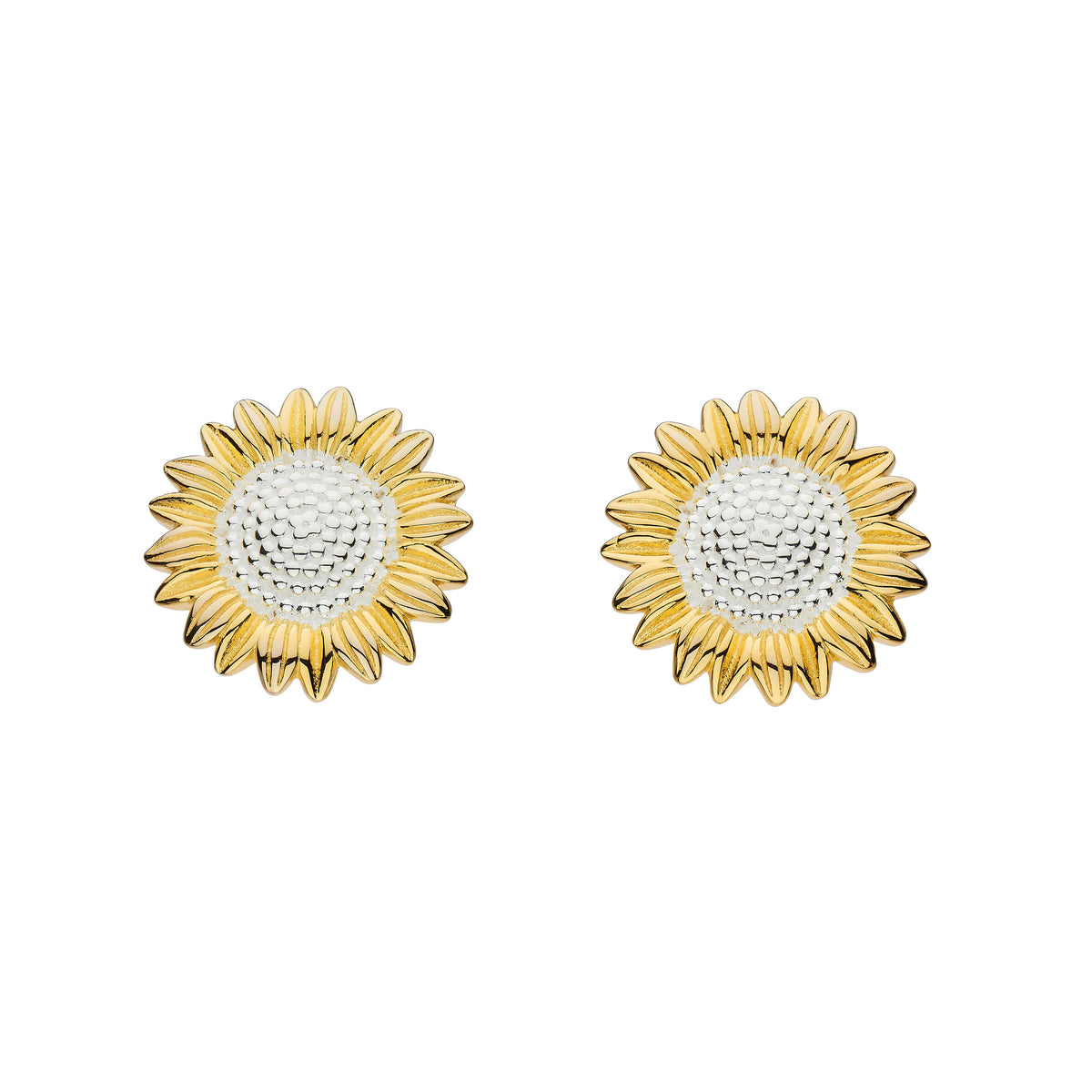 Dew Silver Two Tone Sunflower Stud Earrings