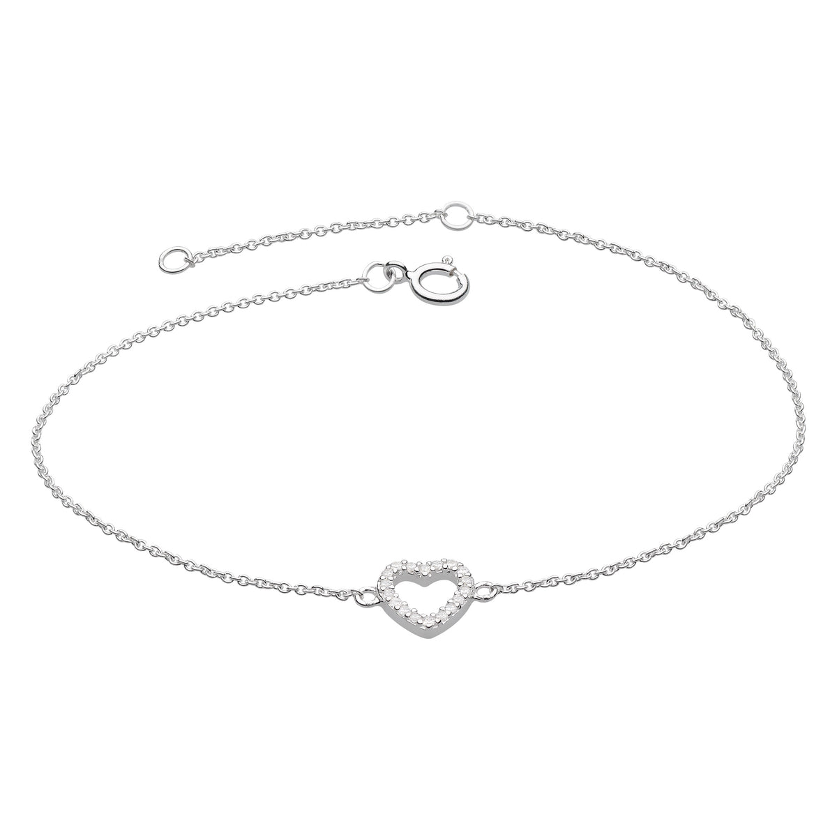 Dew Silver Open Heart CZ Bracelet