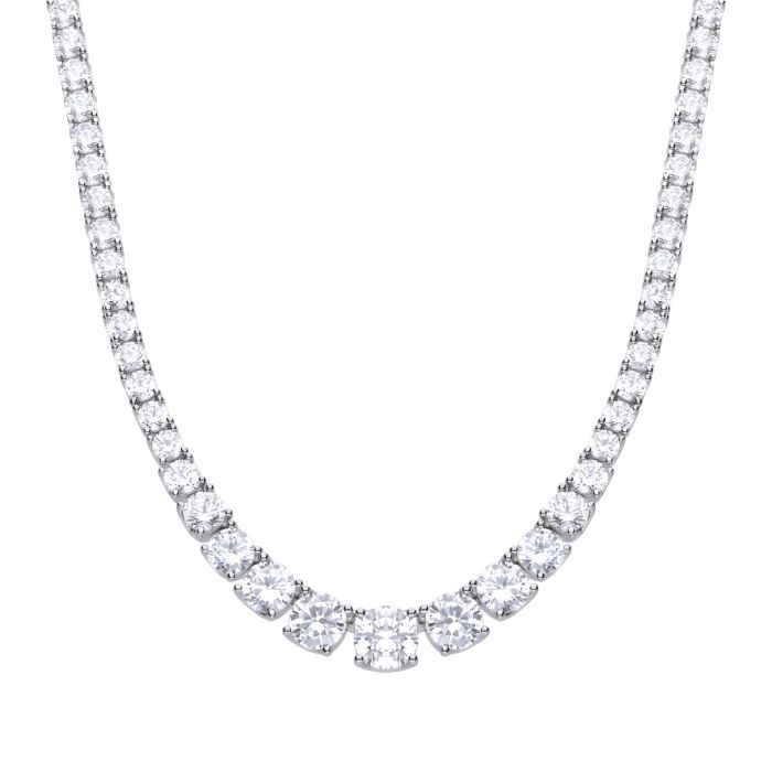 Diamonfire Silver Graduated Cubic Zirconia Tennis Necklace