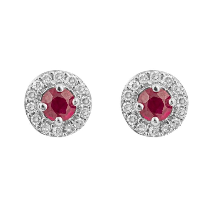 9ct White Gold Ruby & Diamond Earrings