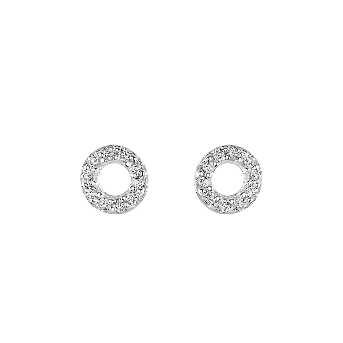 Dew Silver Open CZ Mini open Circle Stud Earrings