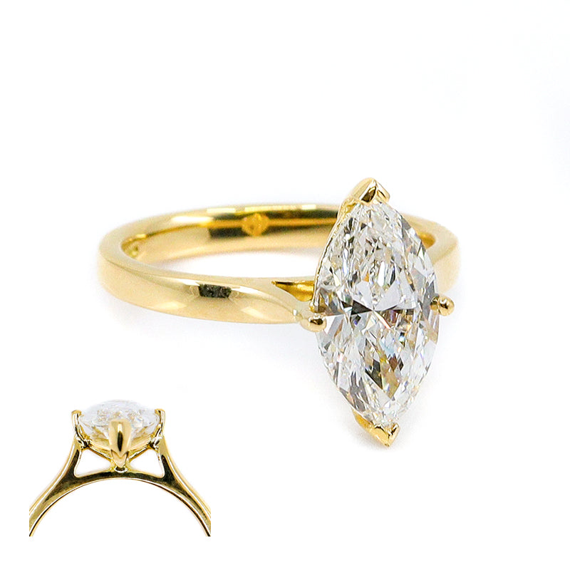 18ct Yellow Gold 2.01ct Certificated Lab Grown Marquise Diamond Solitaire Ring