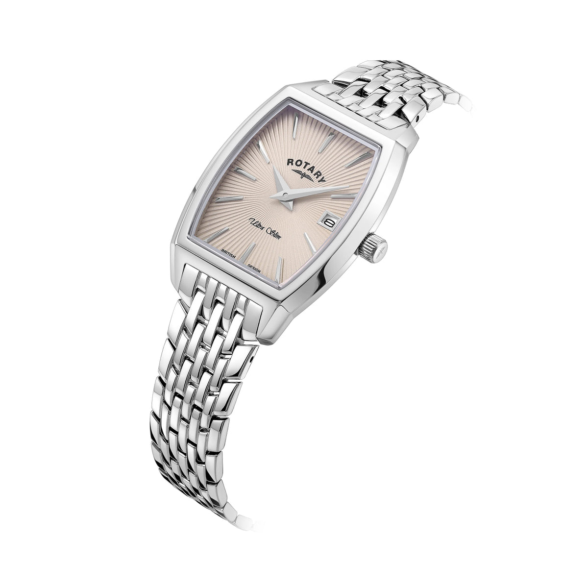 Rotary Ultra Slim Tonneau Pink Bracelet Watch