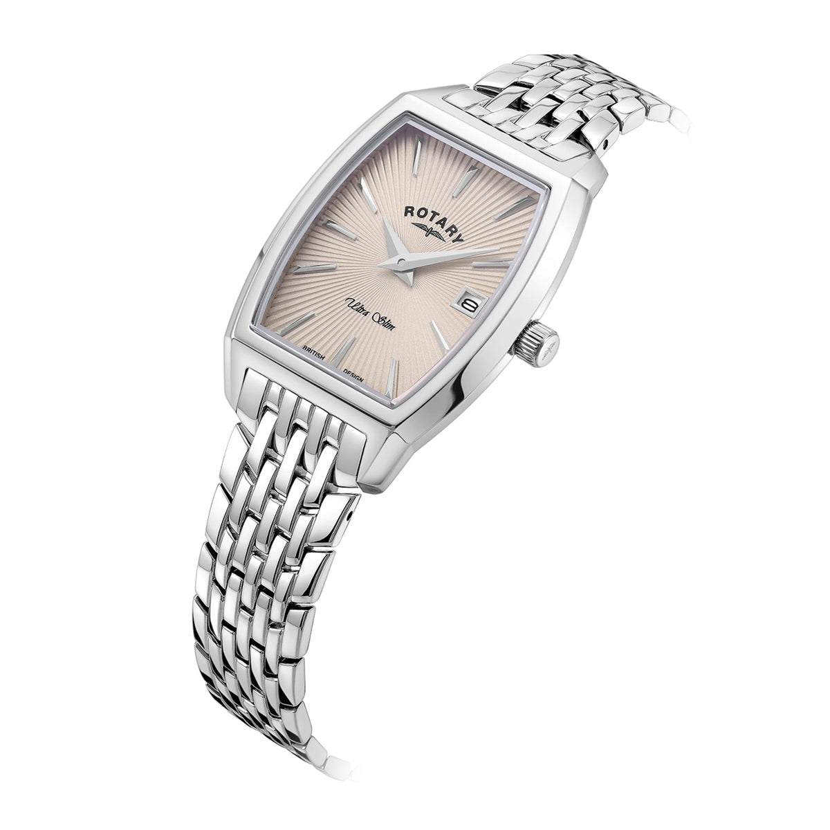 Rotary Ultra Slim Tonneau Pink Bracelet Watch