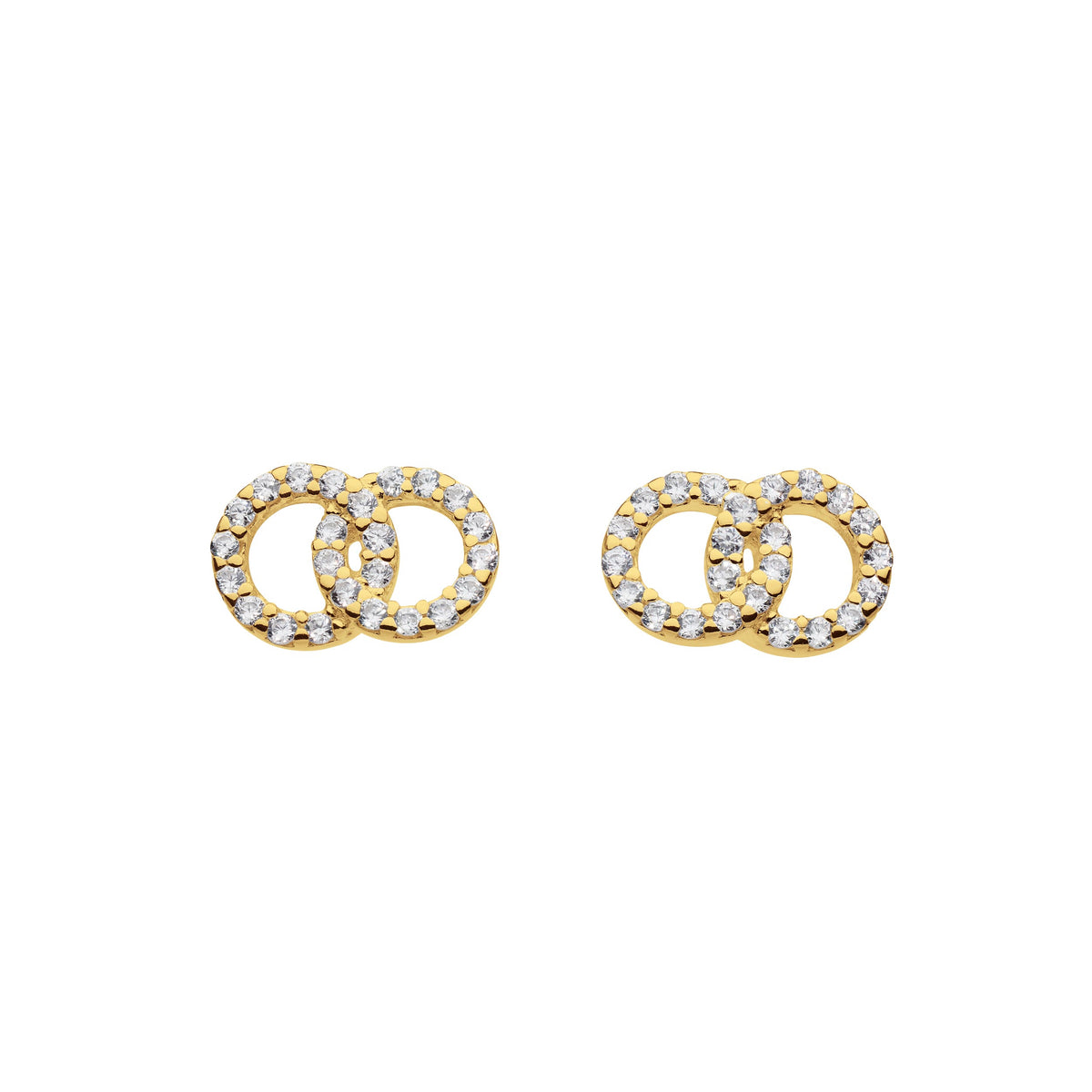 Dew Golden CZ Double Circle Link Stud Earrings