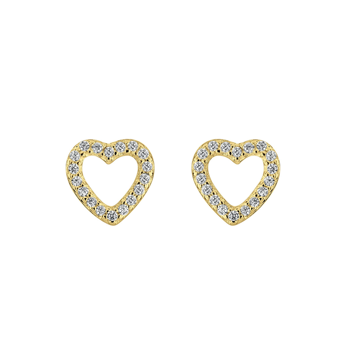 Dew Golden Pavé Cubic Zirconia Heart Open Stud Earrings