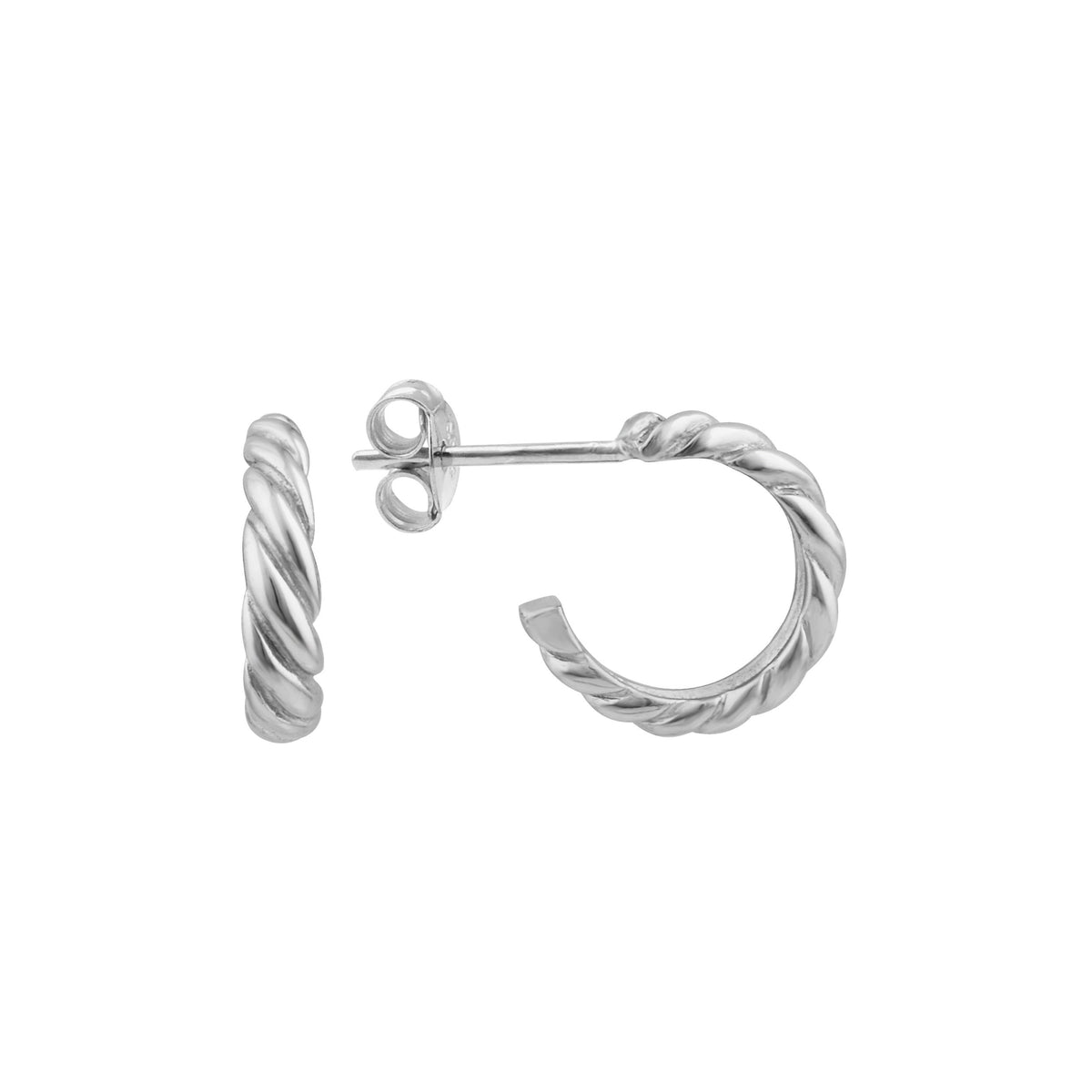 Dew Silver Mini Twist Stud Hoop Earrings