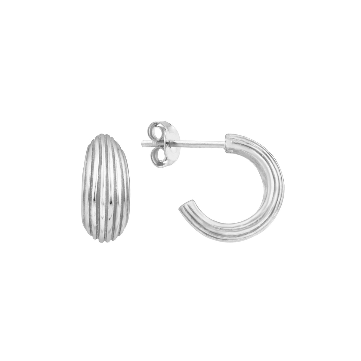 Dew Silver Chunky Groove Texture Mini Stud Hoop Earrings