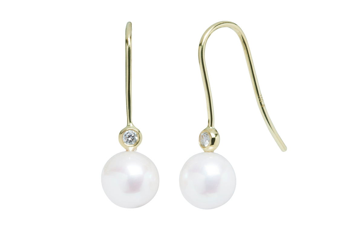 Freshwater White Pearl & Diamond Drop Earrings