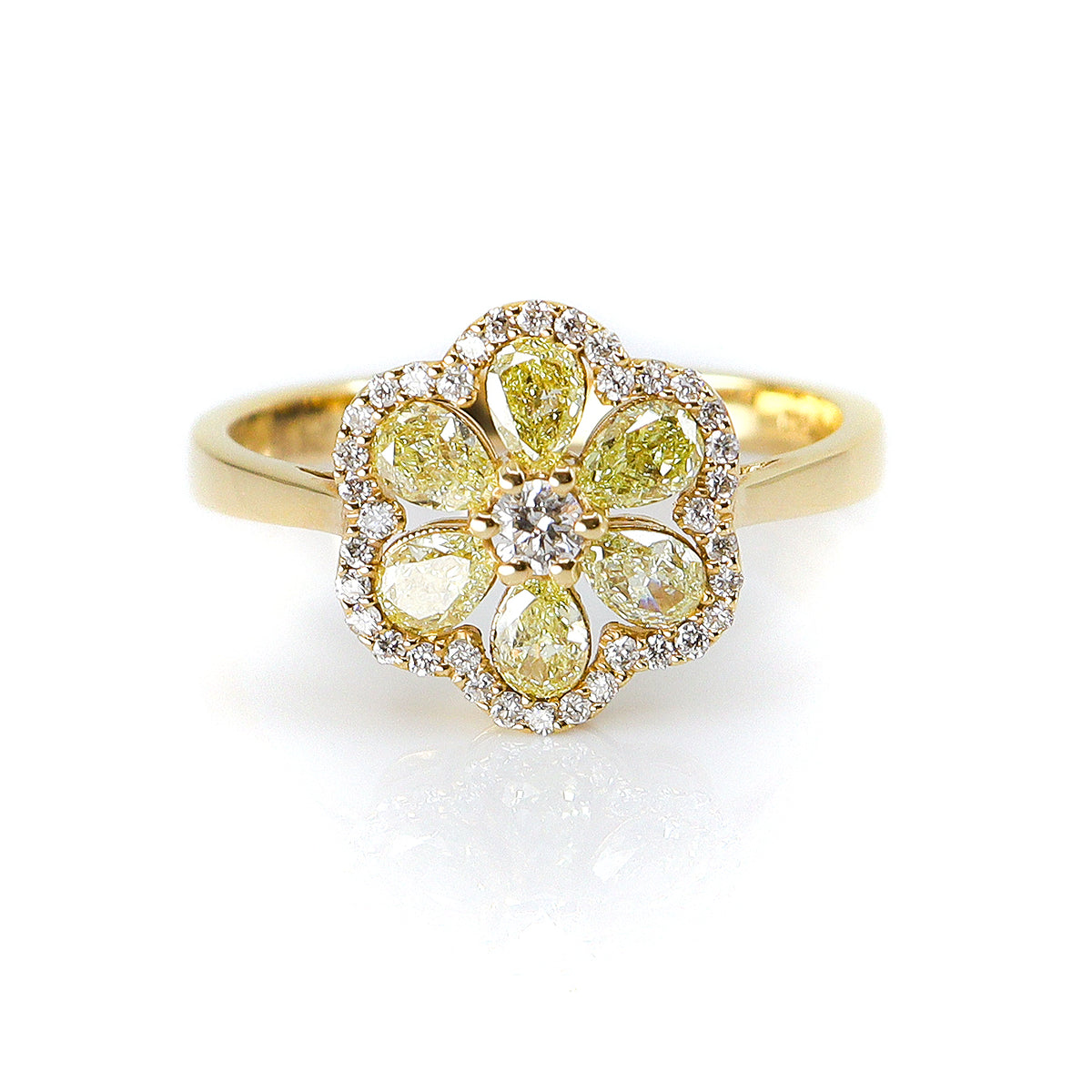 18ct Yellow Gold Yellow & White Diamond Daisy Cluster Ring