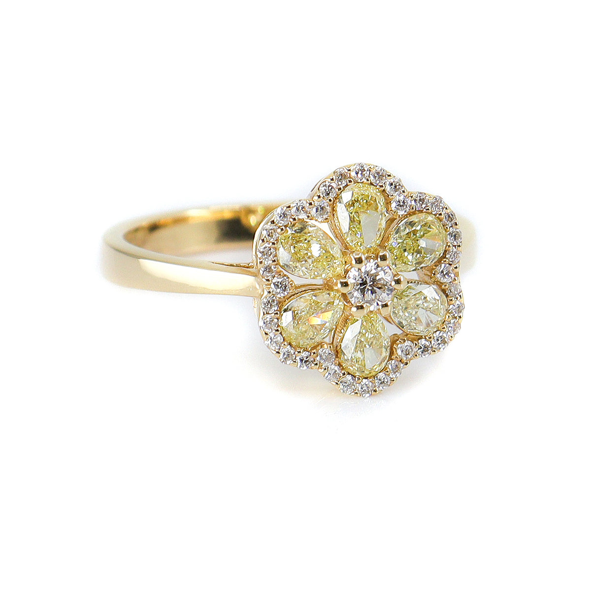 18ct Yellow Gold Yellow & White Diamond Daisy Cluster Ring