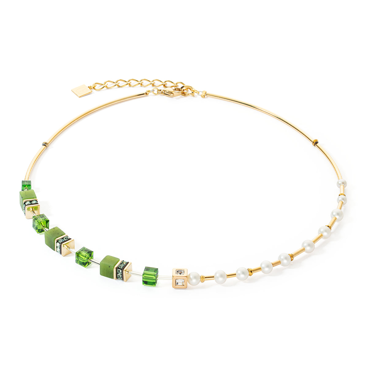 Coeur de Lion GeoCUBE® Fusion Precious Pearl Mix Gold-Green Necklace