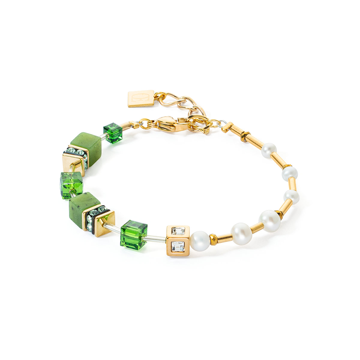 Coeur de Lion GeoCUBE® Fusion Precious Pearl Mix Gold-Green Bracelet