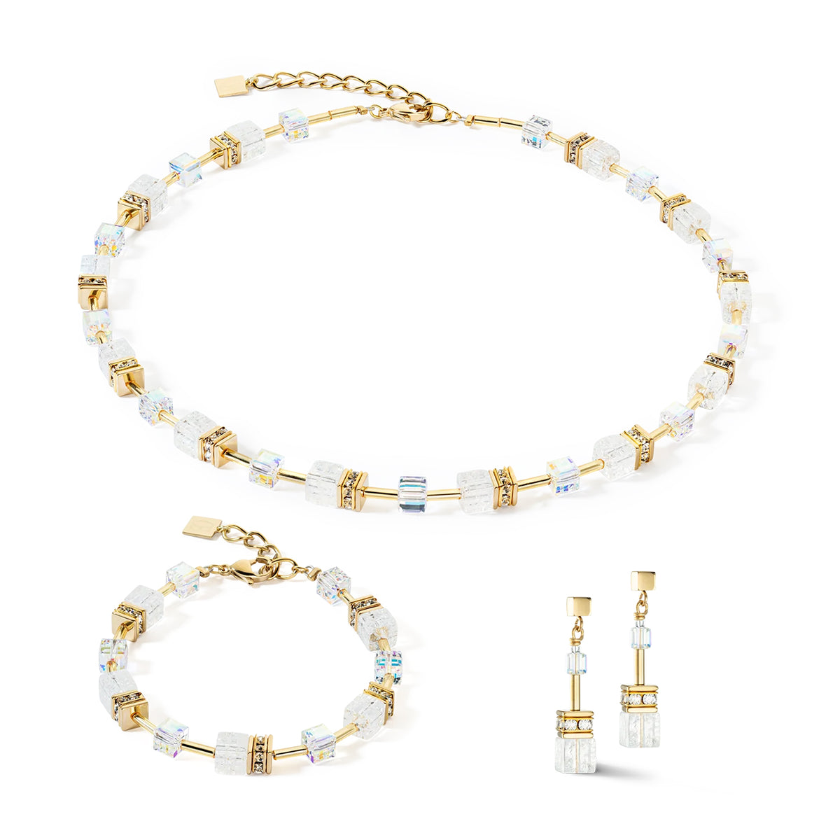 Coeur de Lion GeoCUBE® Iconic Nature Gold-Clear Necklace