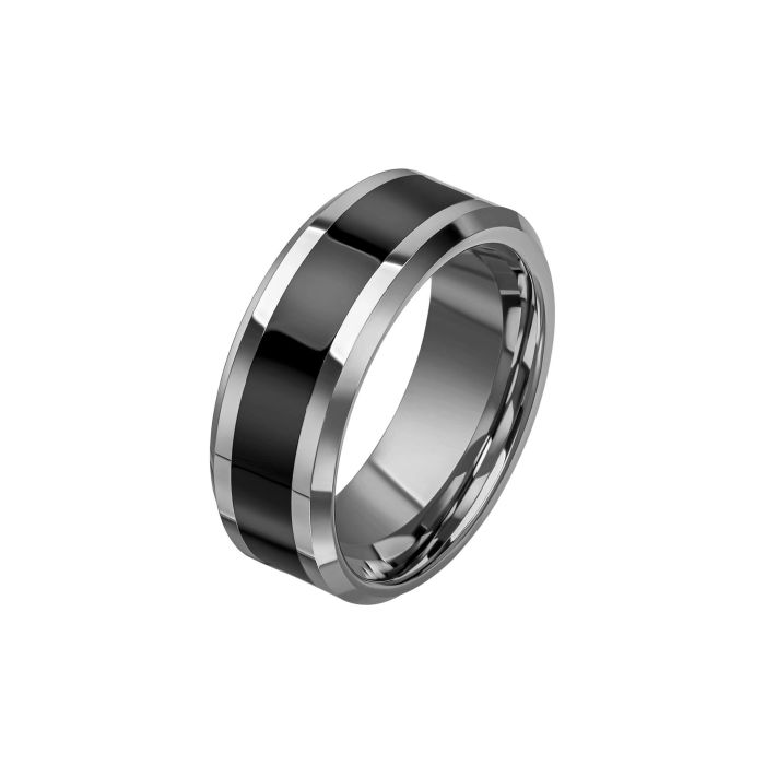 Fred Bennett Tungsten Ring with Black Enamel Stripe