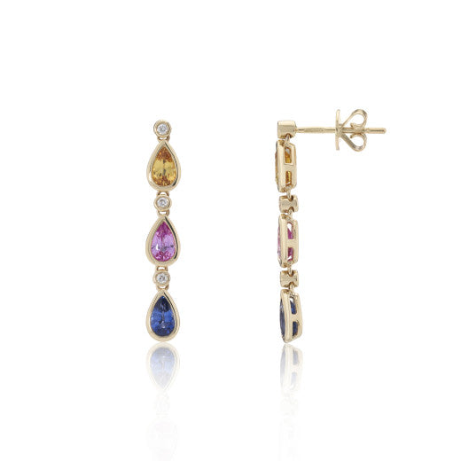 9ct Yellow Gold Multi Sapphire & Diamond Earrings