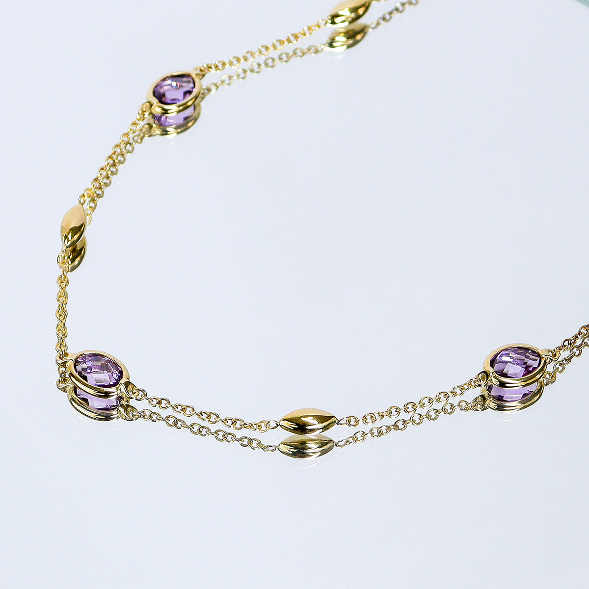 9ct Yellow Gold Amethyst Station Necklace