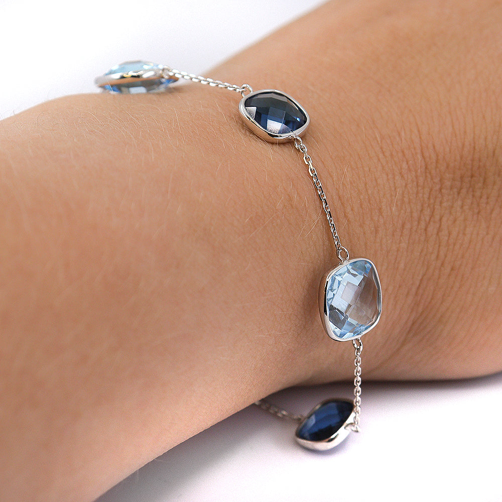 9ct White Gold Blue Topaz Bracelet