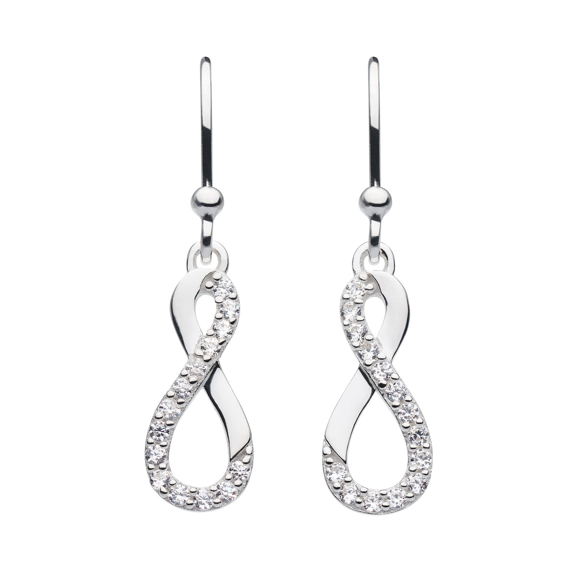 Dew Silver Infinity Twist CZ Drop Earrings