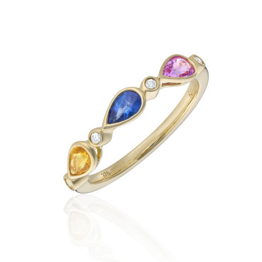 9ct Yellow Gold Multi Sapphire & Diamond Ring