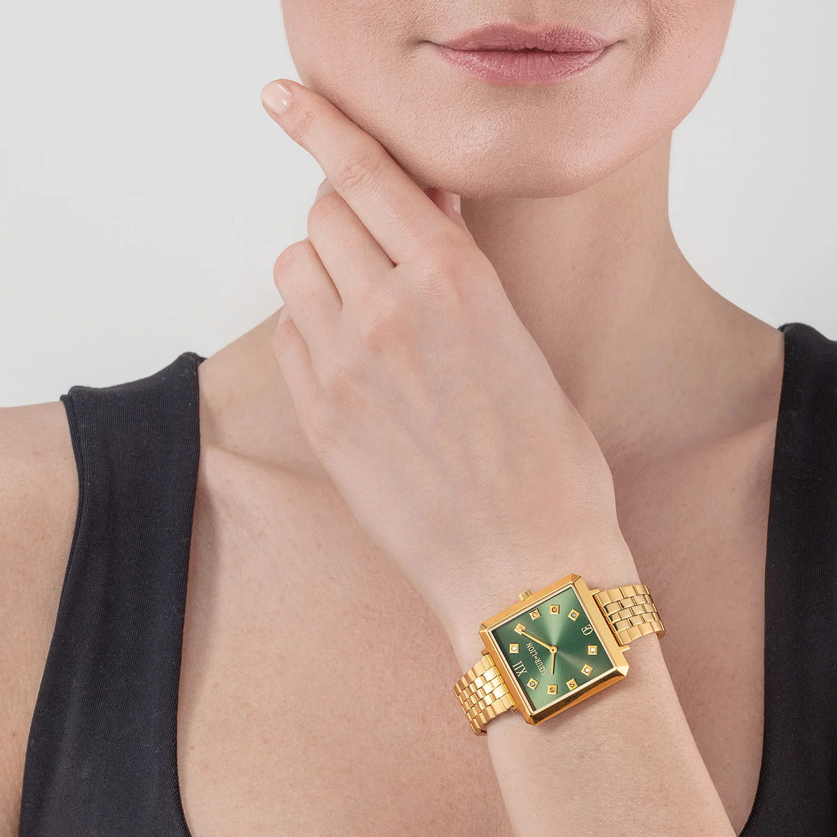 Coeur de Lion Iconic Square Glamorous Green Stainless Steel Gold Watch