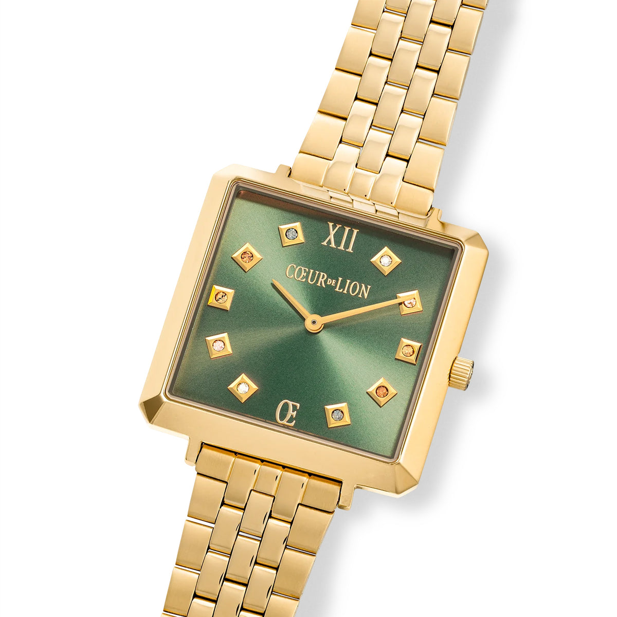 Coeur de Lion Iconic Square Glamorous Green Stainless Steel Gold Watch