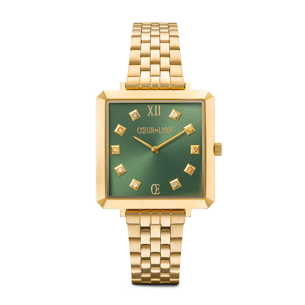 Coeur de Lion Iconic Square Glamorous Green Stainless Steel Gold Watch