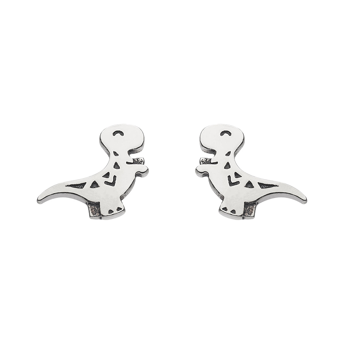 Dew Silver Dinky Oxidised T-Rex Stud Earrings