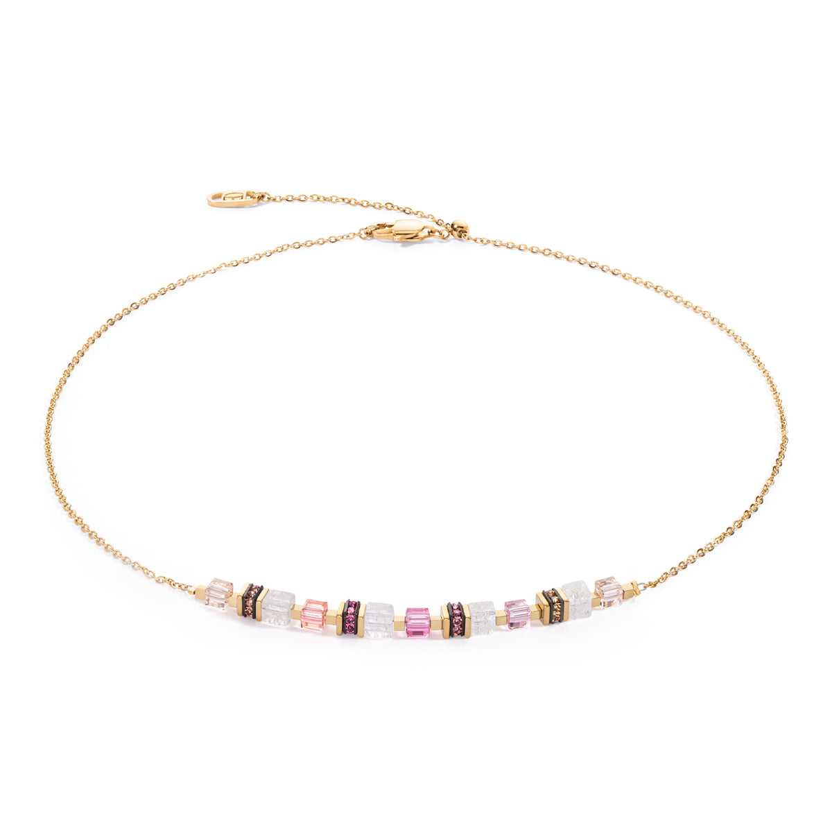 Coeur de Lion Mini Cubes & Chain Gold-Pink Necklace