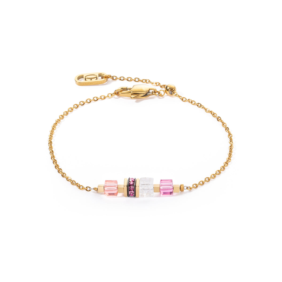 Coeur de Lion Mini Cubes & Chain Gold-Pink Bracelet