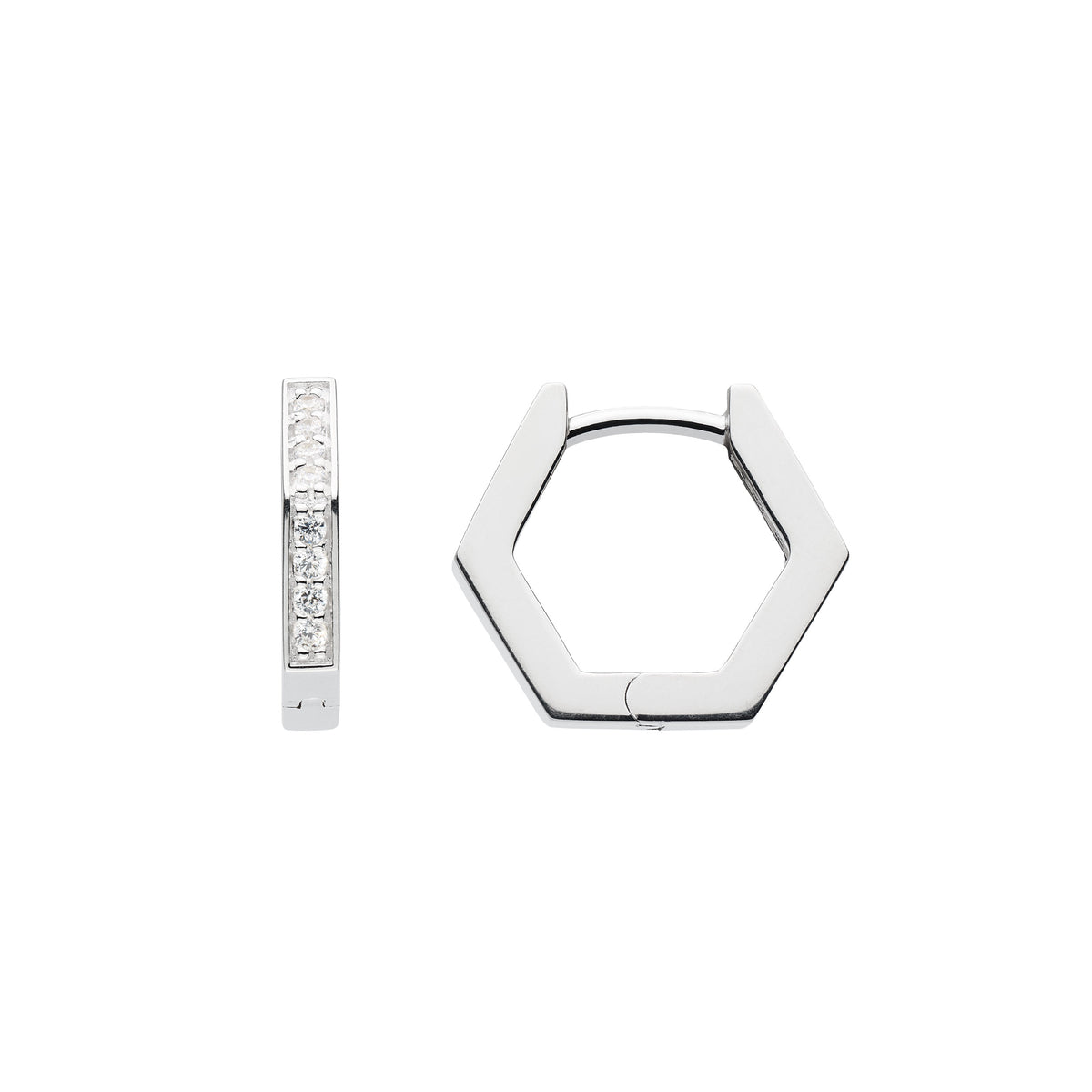 Dew Silver Hexagonal CZ Hoop Earrings