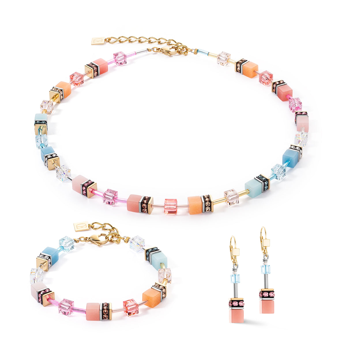 Coeur de Lion GeoCUBE® Iconic Aqua-Apricot Necklace