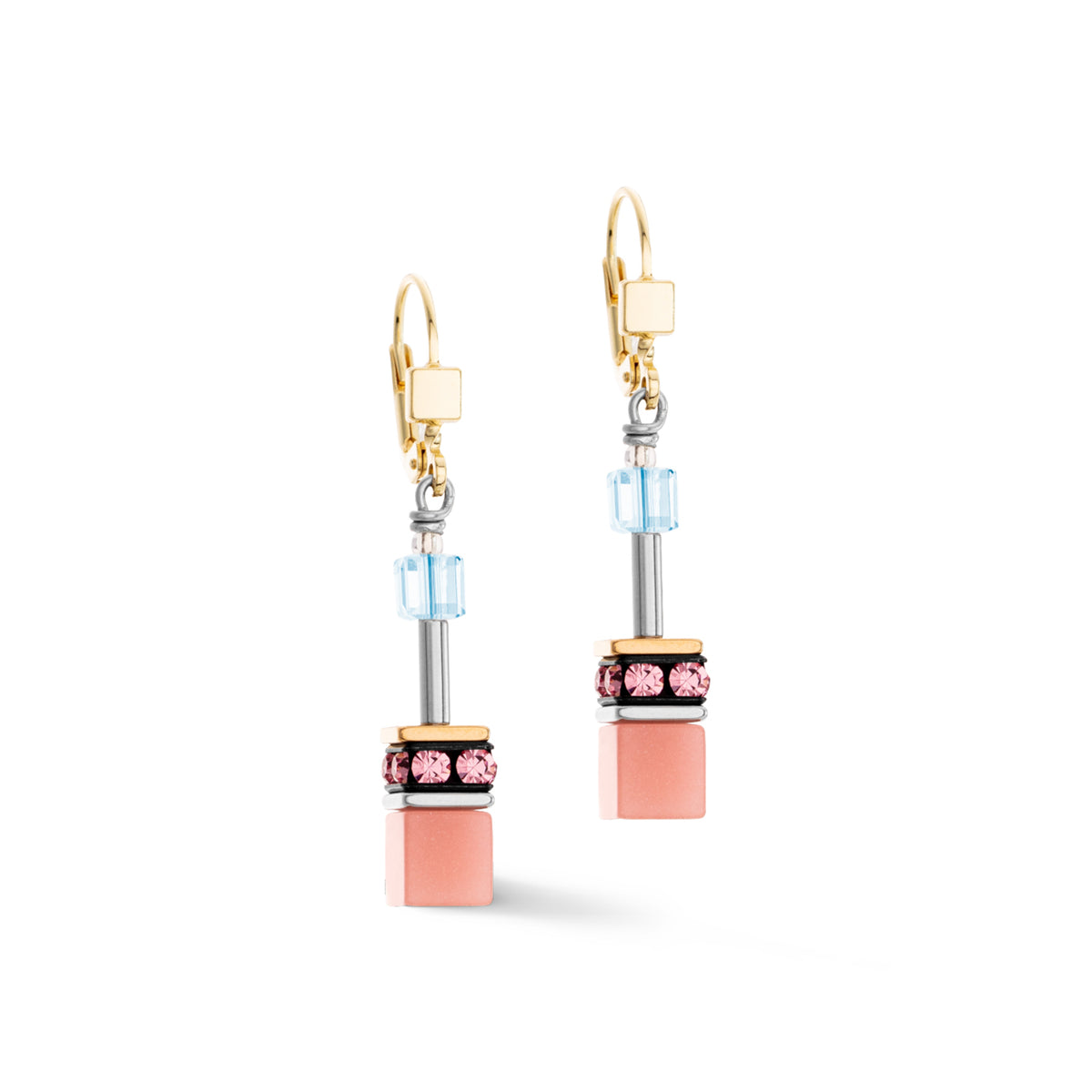 Coeur de Lion GeoCUBE® Iconic Aqua-Apricot Earrings