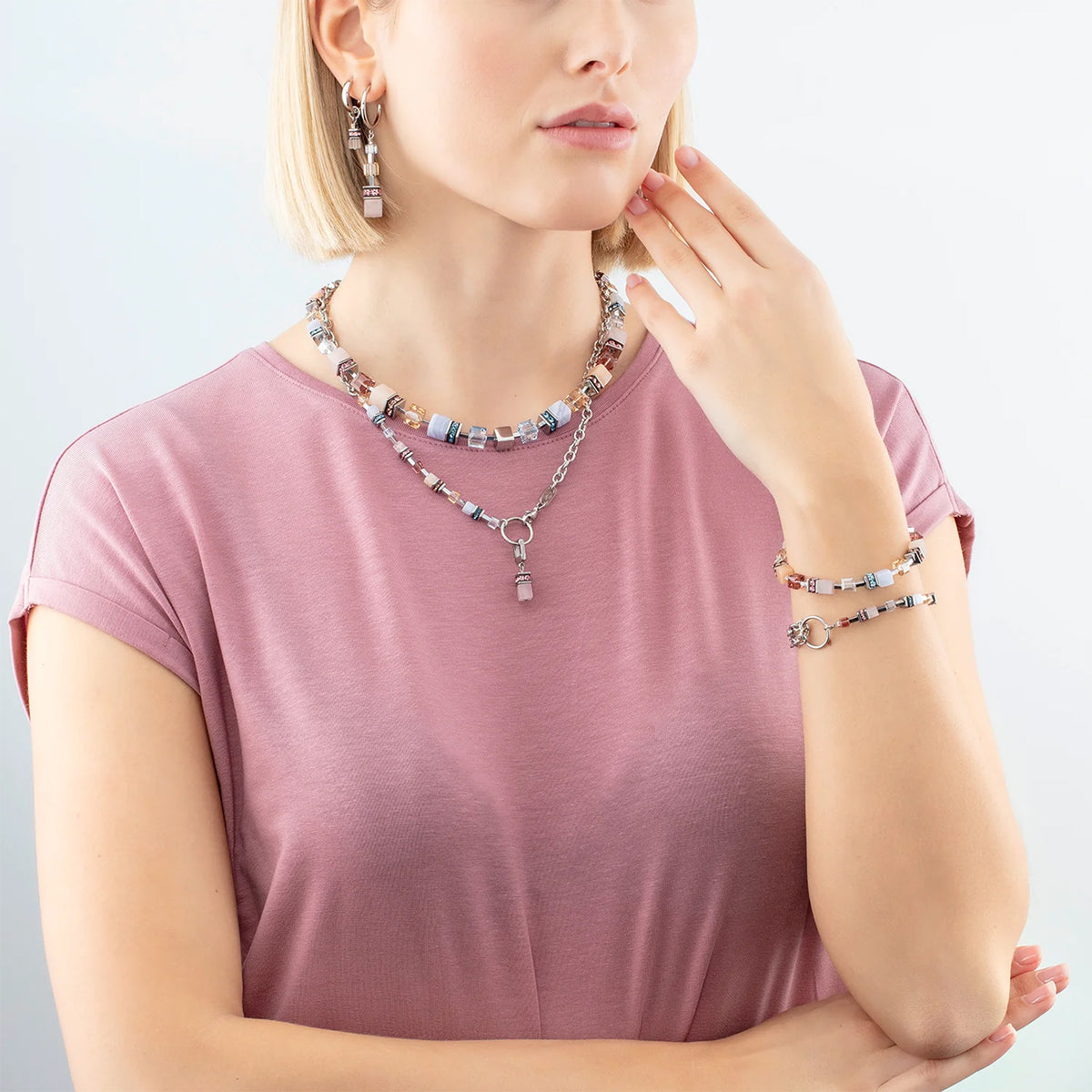 Coeur de Lion GeoCUBE® Precious Statement Silver-Pastel Necklace