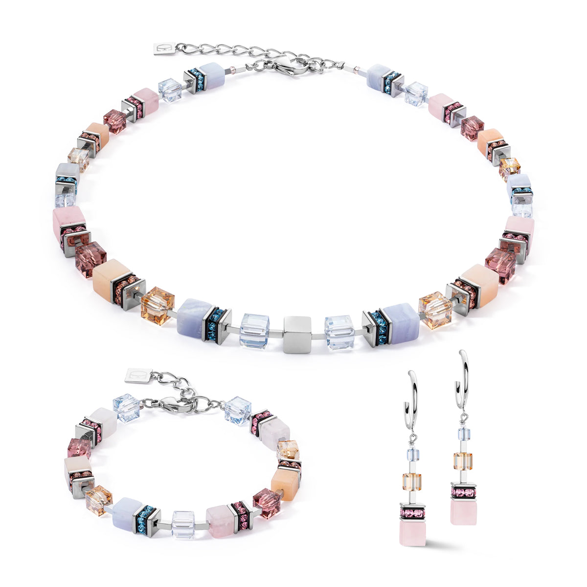 Coeur de Lion GeoCUBE® Precious Statement Silver-Pastel Necklace