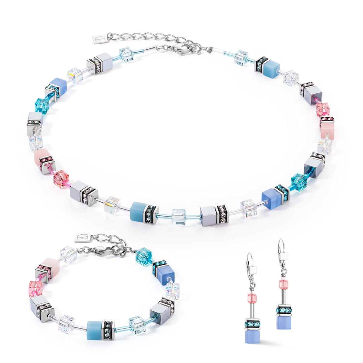 Coeur de Lion GeoCUBE® Iconic Blue-Pink Necklace