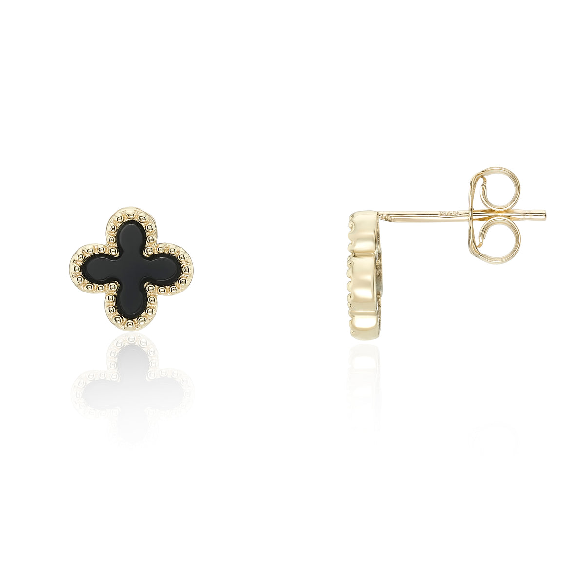 9ct Yellow Gold Onyx Flower Stud