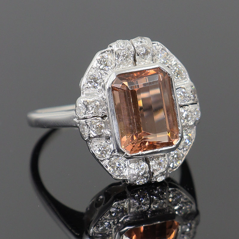 Pre-Owned 18ct White Gold Peach Tourmaline & Diamond Ring