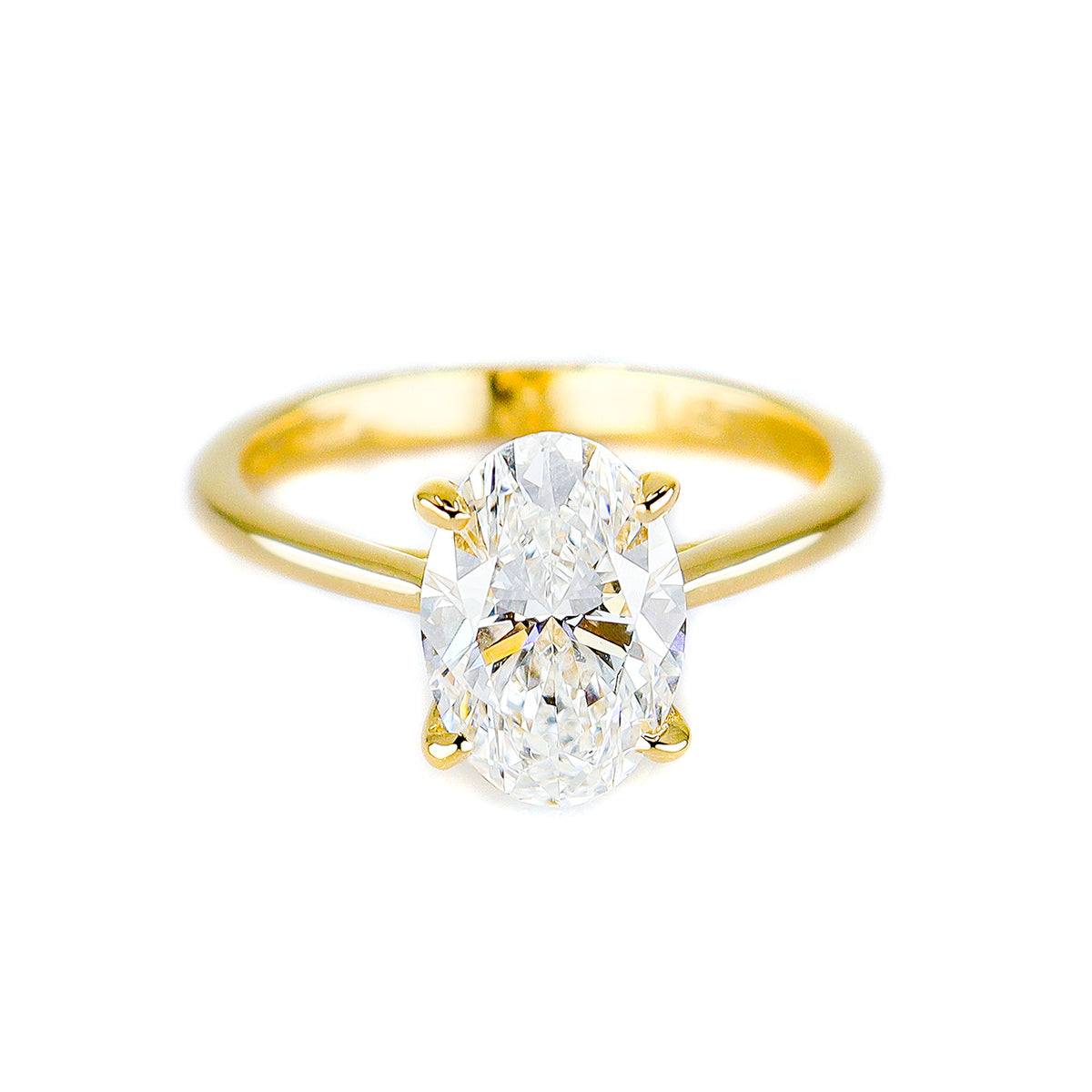 18ct Yellow Gold Lab Grown Certificated Oval Cut 2.22ct Diamond Solitaire Ring