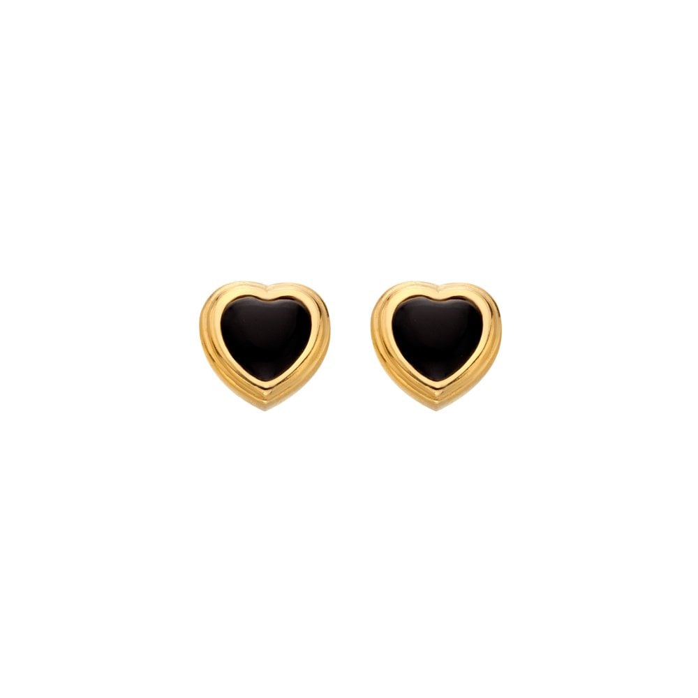 Hot Diamond Heart Black Onyx Stud Earrings